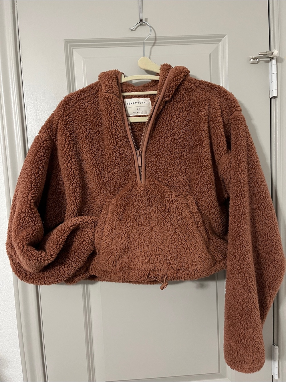 Aeropostale Rust Brown Sherpa Half-Zip Hoodie